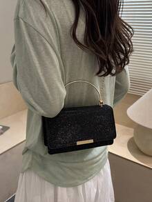 1件女款時尚通勤純色單肩包，便攜多功能奢華斜挎包，適合約會、通勤、聚會、工作 - 黑色 - 查看 5