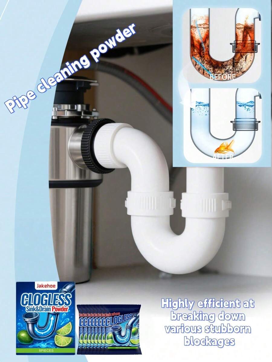 Drain Cleaner Powder, Bathroom & Kitchen Pipe Clog Remover, Dissolves And Cleans Odors