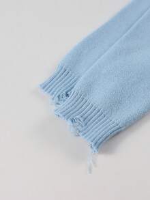 1pc Boys' Korean Style Distressed Tassel Letter Crew Neck Sweater, Spring/Autumn/Winter - Baby Blue - View 11
