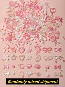 200入/包（隨機混色）珍珠白3D美甲飾品：鏤空愛心、蝴蝶結、星星、月亮與迷你白色造型（DIY/萬聖節風格） - 彩色 - 查看 7