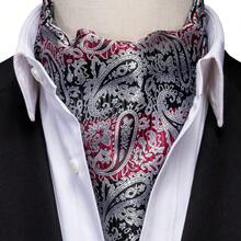 Black Base Red White Striped Paisley Ascot Cravat 3 In 1 Accessory Pack,Mens Evening Party Matching Pocket Square Cufflink Kit - Multicolor - View 1