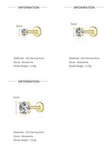 1件 0.03-1.2ct 925純銀莫桑石耳釘 平背低過敏穿刺耳飾，適合女性男性日常、婚禮、新娘穿戴 - 金色 - 查看 10
