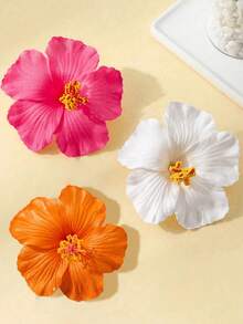 3pcs Hawaiian Hibiscus Flower Hair Clips, Tropical Beach Floral Hair Accessories For Women And Girls, Summer Party - Multicolor - View 6