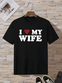Herrenmode"Ich liebe meine Frau."Kreativer Druck T Hemd,Rundhals-Kurzarmshirt,Freizeit T Hemd,Multifunktionales Oberteil für Frühling und Sommer,Modische Streetwear - Schwarz - Übersicht 4