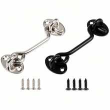 1 Set 4-Inch Black/Silver Barn Style Simple Door Lock Hardware, Sliding Eye Hook Lock With Screws, Rust-Resistant Metal Lock For Privacy Protection, Suitable For Indoor Doors, Windows, Wooden Fences And Garage Doors - A - View 1