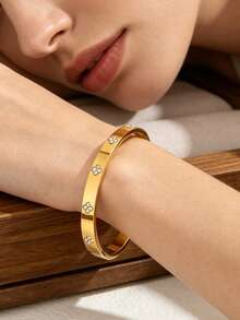 VceTd 1/3/4PCS Fashion Four-Leaf Clover Element Stainless Steel Women's Jewelry Set, Suitable For Daily Wear Or Holiday Gift - Yellow Gold - View 3