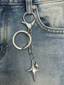 1pc Creative Four-Pointed Star Pants Chain, Keychain Pendant, Alloy Star Moon Decor For Phone/Bag, Suitable For Daily Wear - Silver - View 8