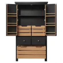 Kitchen Cabinet (80 X 40 X 140 Cm), Tall Sideboard, Multifunctional Sideboard, Storage Unit With Two Doors And Five Drawers, Black And White - 黑色 - 查看 6