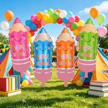 4/8pcs 74cm 4-Color Pencil Shaped Back To School Party Decoration Cartoon Balloon Set - View 4