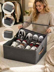 1 pieza Caja de zapatos plegable a prueba de polvo con tapa, adecuada para zapatos, ropa y accesorios. Caja de almacenamiento rectangular de gran capacidad con tapa abatible, bolsa de almacenamiento, solución de almacenamiento de zapatos de tela Oxford ligera, para todo el año, fácil de transportar, muy práctica, excelente opción de regalo - Multicolor - Ver 2