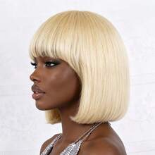 AMECIRE Bob Wig Golden Wig 613 Wig Human Hair Wigs With Bangs Straight Hair Wig Women's Short Hair Wig Fluffy Shape Suitable For All People - S613 - View 3