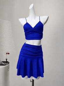 Cross-Border Hot-Selling Women's 2 Pieces Set, Bodycon Mini Skirt, Spaghetti Strap Set Summer Elegant - Blue - View 7
