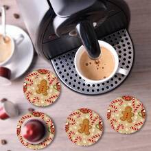 6pcs Christmas Themed Wooden Coaster Set, Classic Gingerbread Man Design Creates Holiday Atmosphere – Suitable For Restaurant, Living Room Or Tea Time Gathering – 10cm_3.9in, Tea Party Essential - Multicolor - View 7