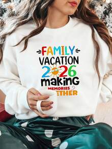 Women's Cotton Blend Lightweight Crewneck Sweatshirt Family Vacation 2026 Making Memories Together Graphic Casual Outdoor School Wear - White - View 3