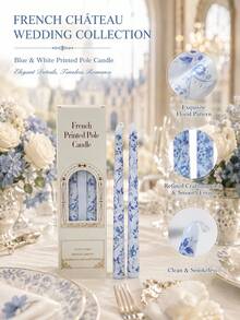 2pcs French Floral Print Taper Candles, Blue And White Pattern Decorative Table Candles, Smokeless Soy Wax, Suitable For Home Decor, Party, Gathering, Holiday, Banquet, Ideal For Thanksgiving, Christmas And Halloween - Multiple Styles - View 5