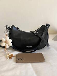 1pc Women's Solid Color PU Leather Shoulder Bag, Multifunctional Crossbody Commuter Bag, Adjustable Strap - Black - View 4
