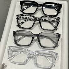 1 Pair Of Ultra-Light Fashionable Leopard Print Square Clear Glasses, Suitable For School, Work, And Reading. - Clear - View 3