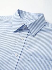 glestore Men's Vintage Casual Commute Minimalist Striped Long Sleeve Shirt, Suitable For All Seasons, Versatile Style - Blue and White - View 6