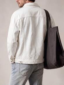 Men's Pure White Turn-Down Collar Pocket Denim Jacket Basic Casual Denim Outerwear - White - View 5