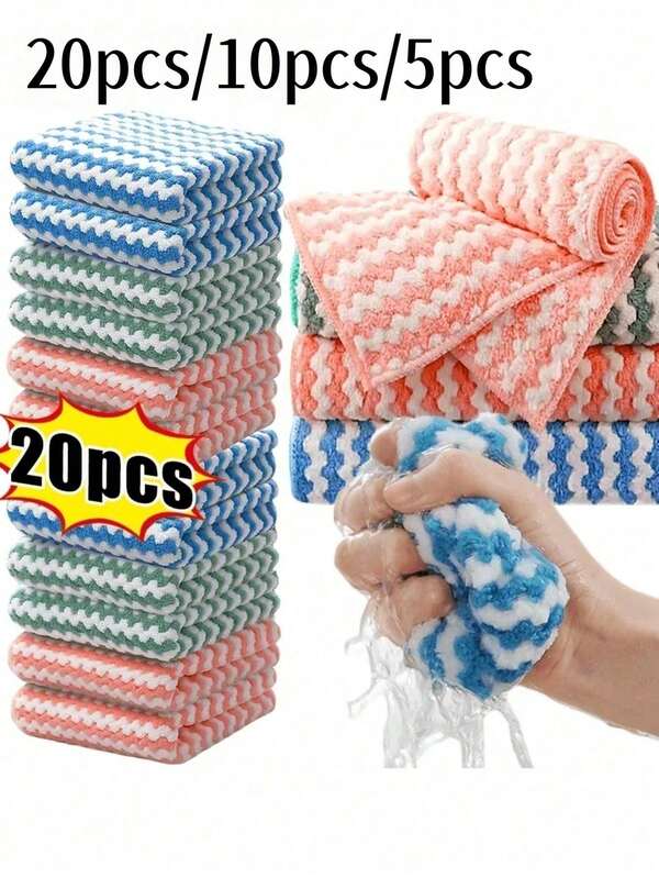 20/10/5pcs Colorful Coral Fleece Cleaning Cloth - Non-Greasy, Lint-Free, Multi-Purpose Kitchen, Bathroom And Bedroom Towel, Soft And Absorbent Outdoor Camping Kitchen Tool