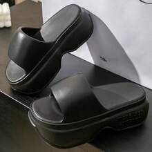 Thick Sole Mocha Sandals, Summer Women's Slippers, High Heel EVA Material, Strap Slide, Women's Sandals, Fashionable Outdoor Slippers (This Shoe Size Runs Small By One Size) - Black - View 4
