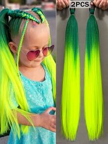 2pcs DIY Ponytail Hair Extensions, Synthetic Fiber Braided Hair Extensions With Rubber Hair Bands, Suitable For Children - Multicolor - View 11