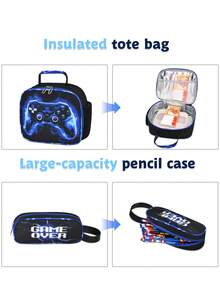 3-Piece Game Controller Print Cool Pattern Backpack Set, Dual Zipper Closure, Multi-Pocket Design, Laptop Compartment, Suitable For Daily Multi-Scenario Use, Multi-Color Optional Set Combination - A - View 9