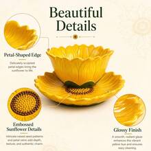 Sunflower Pattern Ceramic Dinner Plate & 6-Inch Asymmetric Salad Bowl. The Cute Floral Design Adds Warmth To Your Dining Time And Brightens Up Your Table. Practical Everyday Tableware Suitable For All Meals, Also Serves As A Charming Home Decor And Thoughtful Home Gift. - Multicolor - View 12