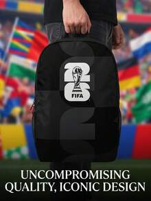 FIFA 2026新款印花背包，輕量時尚，多功能易攜帶，休閒風格，柔軟材質 - 黑色 - 查看 2