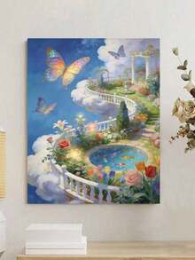 Pintura al óleo DIY por números de Paraíso del Jardín de Mariposas, cielo soñador, flores, estanque de carpas koi, manualidades de pintura, decoración del hogar para adultos, 8x12/16x20 pulgadas, regalos festivos, sin marco - Conjuntos - Ver 1