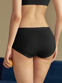 SUJIIN Women's Minimalist Seamless Modal Mid-Waist Breathable Antibacterial Elastic Underwear N166 - Black - View 2