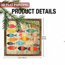 1pc 2D Flat Printed Rustic Coastal Style Decorative Hanging Plaque, Vintage Colorful Fish Wood Grain Folk Art Wall Decor, 8x8 Inch For Bedroom, Bathroom, Cafe, Office, Home Gift - A - View 2