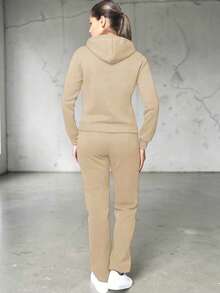 2-PIECE CASUAL SET FOR LADIES, HOODIE AND PANTS - Beige - View 1
