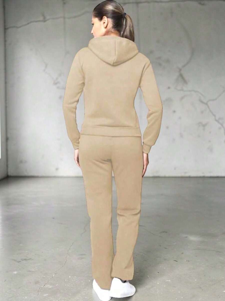 2-PIECE CASUAL SET FOR LADIES, HOODIE AND PANTS - Beige - View 1