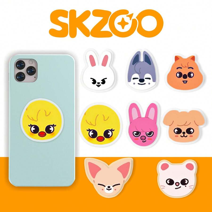 1套8件官方原創SKZOO可愛動物氣囊手機支架，壓克力材質，印花設計清晰可愛 - 彩色 - 查看 1