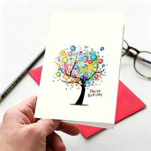 Vibrant Balloon Tree Birthday Card - High-Quality Paper, Colorful Design, Suitable For Family And Friends, Perfect For Any Celebration, Holiday Stationery | Colorful Birthday Card - Multicolor - View 5