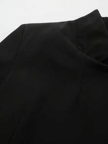 女款純色立領休閒百搭通勤旅行西裝外套 黑色 - 黑色 - 查看 3