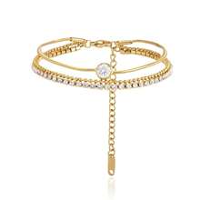 S SHOPBOHO 1 Set 3-Layer Stackable Single Diamond Snake Bone Chain Light Luxury Niche Thin Bracelet Waterproof Stainless Steel Jewelry - Multi-layered Thin Bracelet - View 7