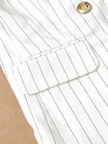 HOMEYEE Striped Suit Set, Double-Breasted Casual Business Suit Jacket And Slim Fit Pants, Versatile Style Suitable For Various Occasions, Business And Vacation White Spring - White - View 5
