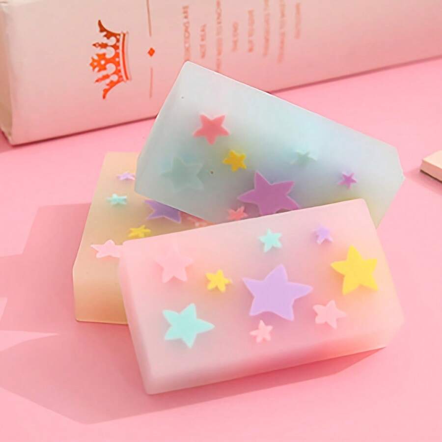 3pcs Random Pastel Starry Sky Erasers, Novel 3D Star Pattern Mini Colorful Eraser Blocks, For Office Desk Decoration, Diary Crafting Stationery - Multicolor - View 1
