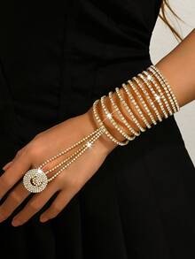 1pc Multi-Layer Crystal Adjustable Ring Bracelet Integrated Chain, Butterfly Shaped Rhinestone Hand Chain, Silver Color Women's Jewelry, Suitable For Bride Party/Ball/Beach Vacation - Multicolor - View 9