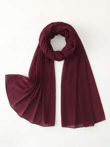 1pc Spring/Summer Casual Versatile Modest Minimalist Solid Color Soft Breathable Chiffon Hijab Scarf - Burgundy - View 2
