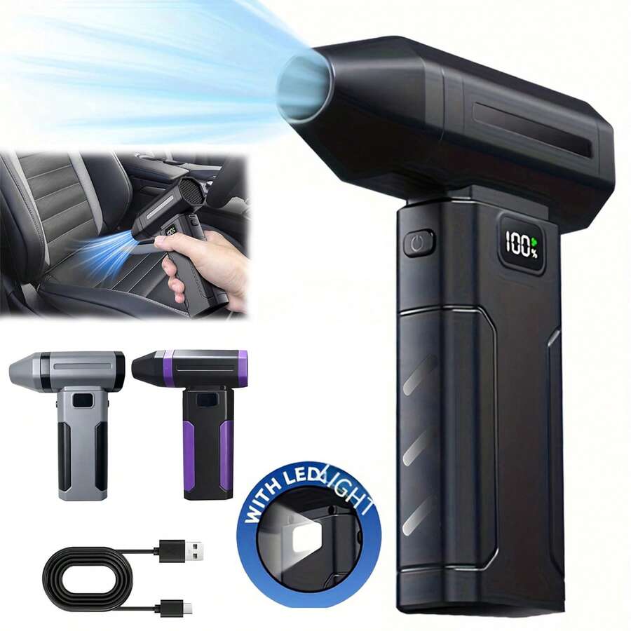 迷你渦輪吹風機，電動除塵器，無刷馬達渦輪噴射風扇，5速可調冷卻風扇，便攜式除塵風扇，USB充電強力風扇，適用於汽車和車道