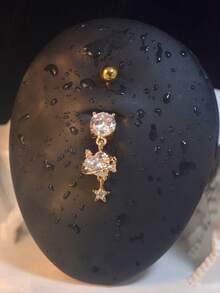 1件装不锈钢肚脐环，心形/星形锆石肚脐穿孔饰品，低过敏性性感肚脐环，适合海滩、度假、派对等场合的身体饰品 - 彩色 - 查看 2