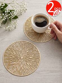 12入金色煙火圓形餐墊 15吋，PVC材質金箔工藝精美花瓶墊，金箔鏤空咖啡杯墊，可水洗、易清潔、可擦拭、防滑、耐熱，適用於房間裝飾、居家餐桌佈置、家居裝飾、節日、派對、生日、婚禮及晚餐聚會 - 彩色 - 查看 48