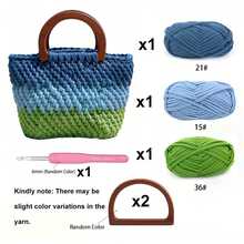 1 Set/6 Pieces New Spring/Summer Yarn Crochet Bag, With Wooden Handle, Dopamine Handmade Crochet Bag, Colorful Yarn And Crochet Handle Wallet Making Kit, Wallet Making, DIY Wallet Making - Multicolor - View 12