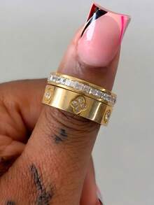 2Pcs Fashion Stainless Steel 18K Gold Plated Clover Rings, Elegant Women's Hoop Jewelry, Suitable For Daily Wear And Gift Giving - SGS748 - View 17