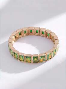 1pc Dopamine Colorful Square Rhinestone Bracelet, Valentine's Day, Sweet Punk Style For Girls - Multicolor - View 14