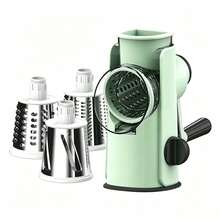 Hand Crank Rotary Cheese Grater Slicer With 3 Blades, Non-Slip Suction Base Manual Shredder For Cheese Veggies Nuts, Comes With Free Cleaning Brush - Green - View 8