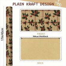 1pc Vintage Holly Berry & Red Plaid Christmas Wrapping Paper Roll, Kraft Paper Gift Wrapping Paper, Rustic Style Christmas Wrapping Paper, Farmhouse Decor, For Gift Wrapping (17in X 197in) - Christmas Wrapping Paper - View 4